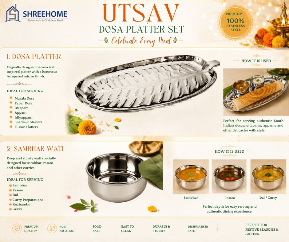 1 Stainless Steel Dosa Platter Set OF 5 - Image 1