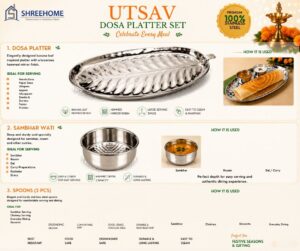Stainless Steel Dosa Platter Set OF 10 - 2 PLATTERS , 4 WATIS AND 4 SPOONS - Image 7