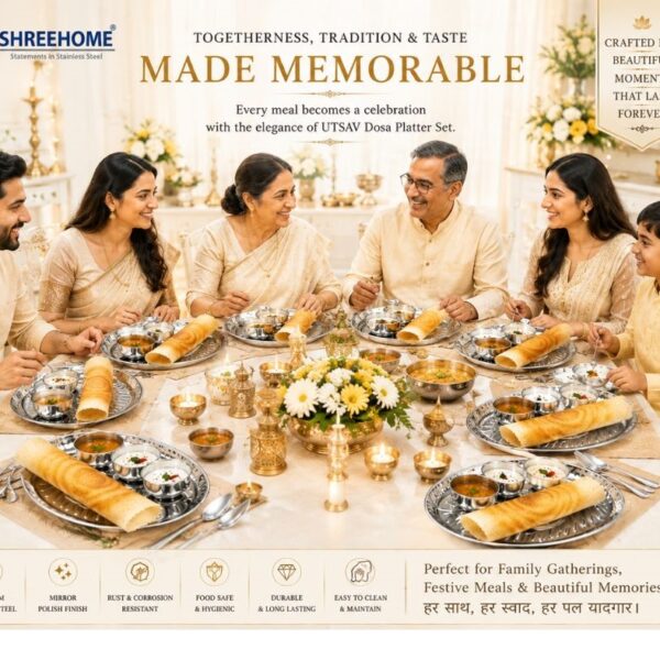 Stainless Steel Dosa Platter Set OF 10 - 2 PLATTERS , 4 WATIS AND 4 SPOONS - Image 5