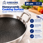 Honeycomb cooking surface of the 26 cm SHREEHOME Honeycomb Triply Kadai