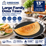 SHREEHOME Honeycomb Triply Dosa Tawa – 13" (33 cm) Large Family Dosa Tawa