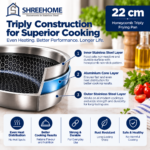 SHREEHOME Honeycomb Triply Frying Pan – 22 cm | Compact Everyday Pan - Image 5