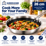 SHREEHOME Honeycomb Triply Frying Pan – 26 cm Family Size Pan