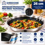 SHREEHOME Honeycomb Triply Frying Pan – 26 cm Family Size Pan - Image 2